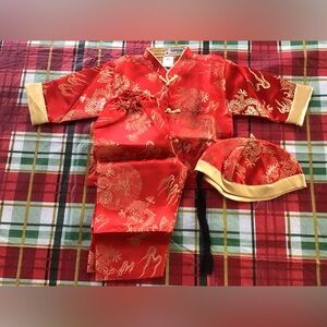 Infant Asian Red Dress With Cap